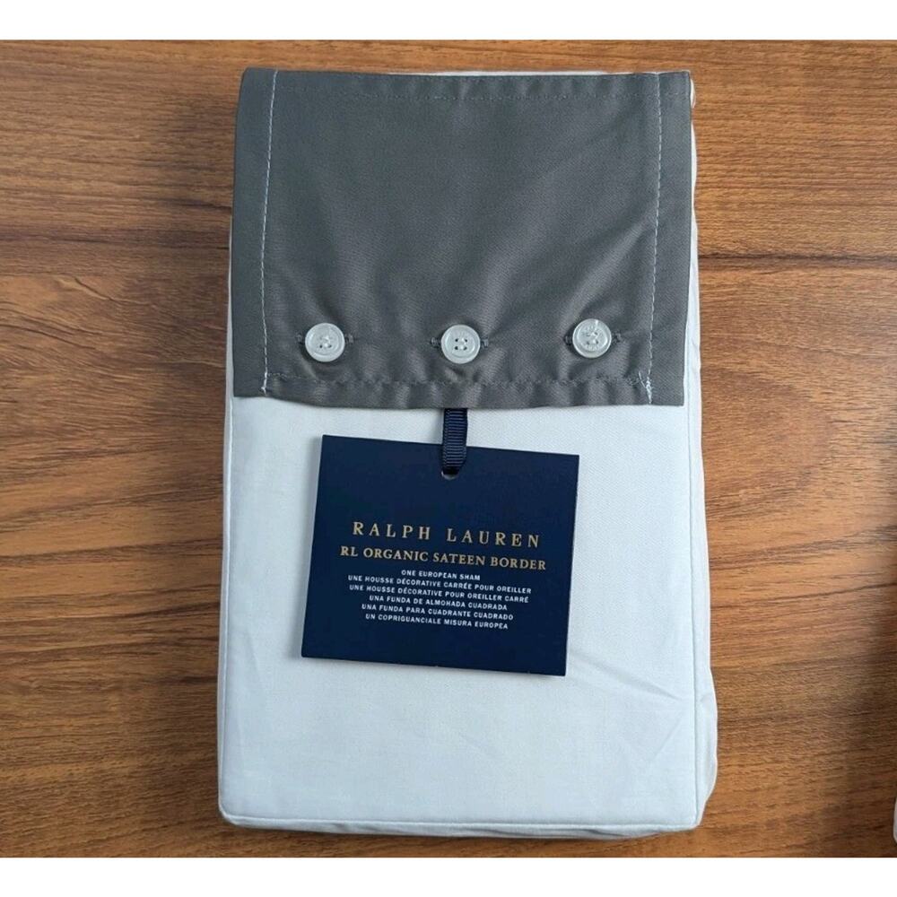 Ralph Lauren Home Organic Sateen Border European Sham Euro Graphite Gray NEW